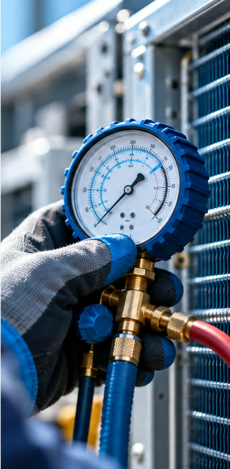 Technician checking an HVAC system pressure gauge